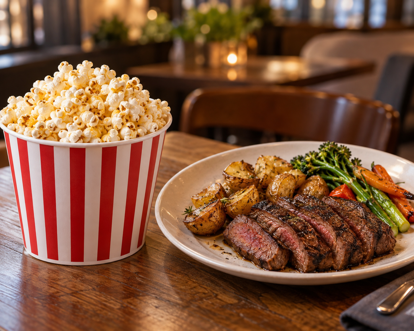 Popcorn and steak